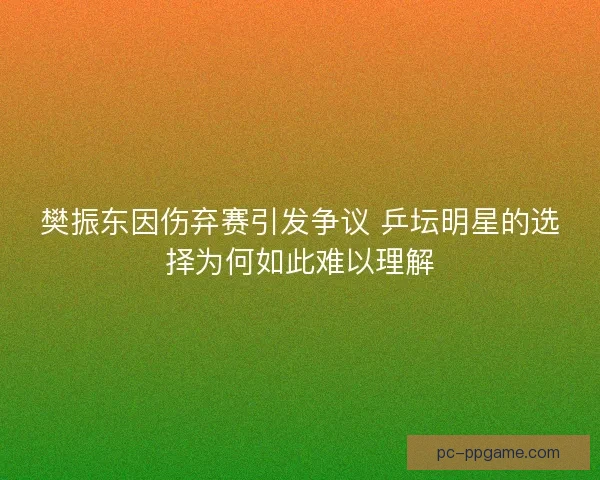 樊振东因伤弃赛引发争议 乒坛明星的选择为何如此难以理解